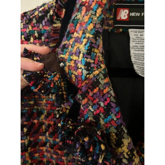 NB New Fashion Women's 8P Vintage Tweed Blazer Multicolored Woven Fringe Trim - Picture 5 of 9